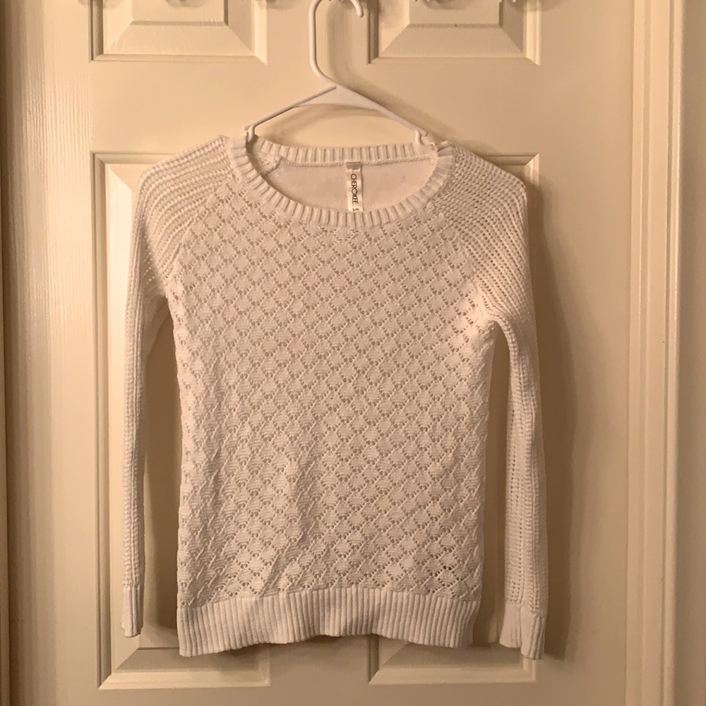 Cherokee White Crochet Round neck Sweater. Size L/G 10/12. Junior Girls